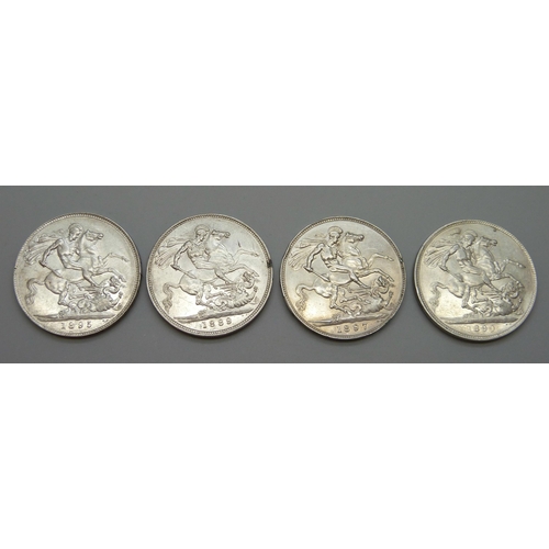 7251 - Four Victorian crowns - 1889, 1890, 1895 and 1897