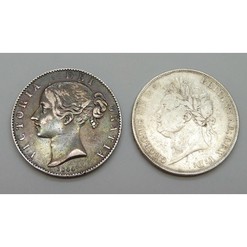 7253 - Two crowns - George IV 1821 and Victoria 1844