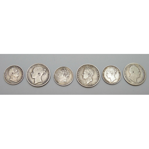 7256 - Six 19th Century silver coins