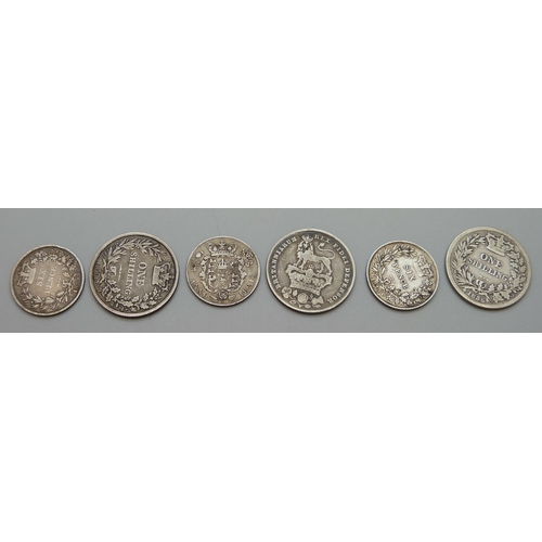 7256 - Six 19th Century silver coins