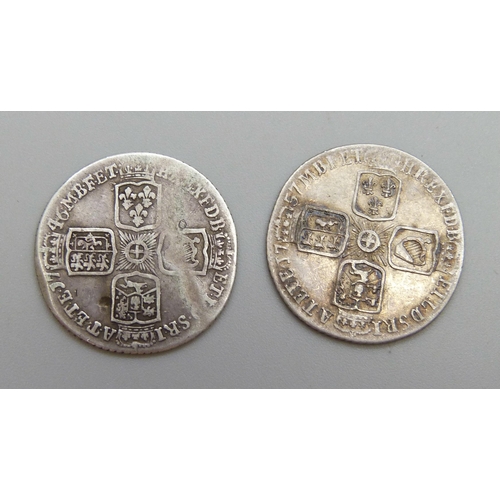 7258 - Two George II sixpence coins - 1746 and 1757