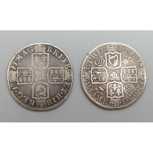 7262 - Two Queen Anne shillings - 1711 and 1712