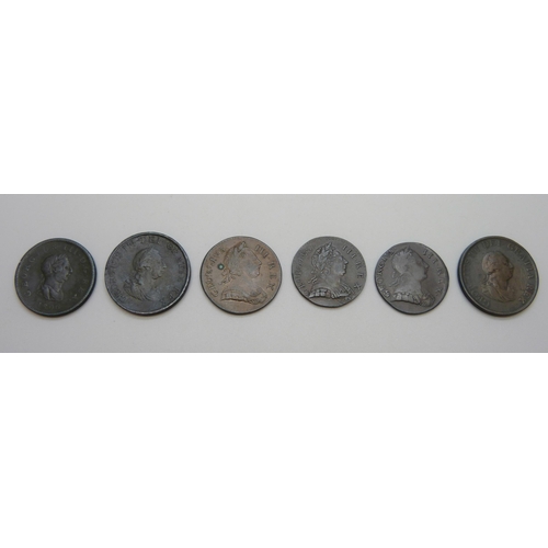 7267 - Six George III coins - 1771, 1772, 1773, 2x 1799 and 1806