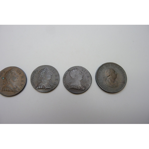 7267 - Six George III coins - 1771, 1772, 1773, 2x 1799 and 1806