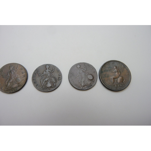 7267 - Six George III coins - 1771, 1772, 1773, 2x 1799 and 1806