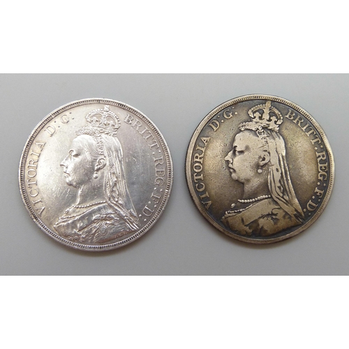 7273 - Two Victorian silver crowns, 1887 and 1889