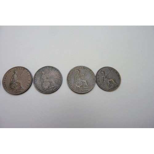 7282 - Seven coins - George II, 1731 and 1744, George IV 1826, William IV 1831 and three Victoria, 1855, 18... 