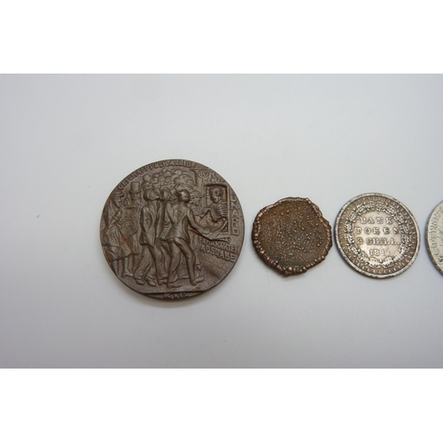 7286 - A Lusitania medallion, a Marie Theresia coin, an 1811 Bank Token and one other coin