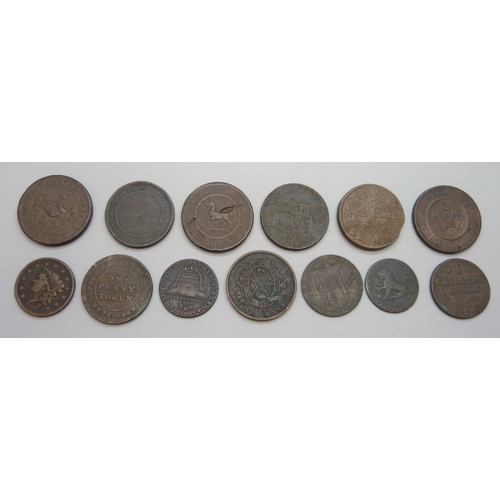 7288 - An 1813 Nottingham penny token, Birmingham, Birmingham and South Wales, other tokens and a US 1837 o... 