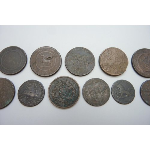 7288 - An 1813 Nottingham penny token, Birmingham, Birmingham and South Wales, other tokens and a US 1837 o... 