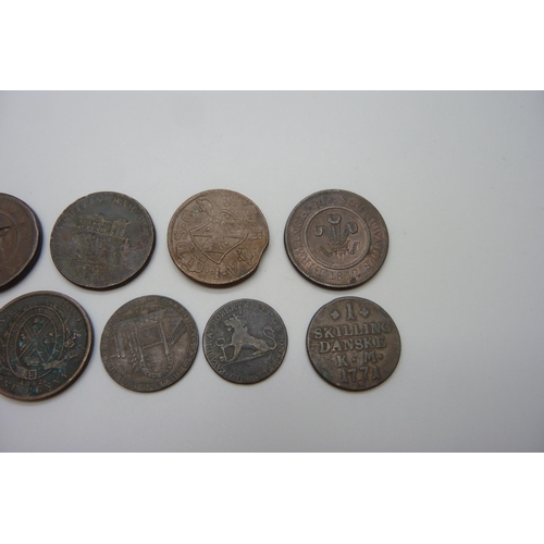 7288 - An 1813 Nottingham penny token, Birmingham, Birmingham and South Wales, other tokens and a US 1837 o... 