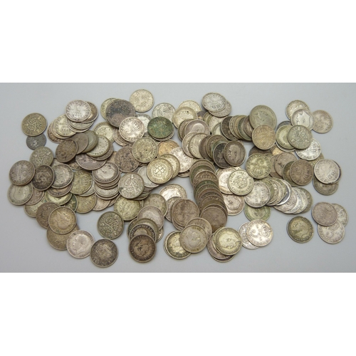 7289 - A large collection of mainly 3d coins, 150g of pre 1920, 122g of 1920 to 1946