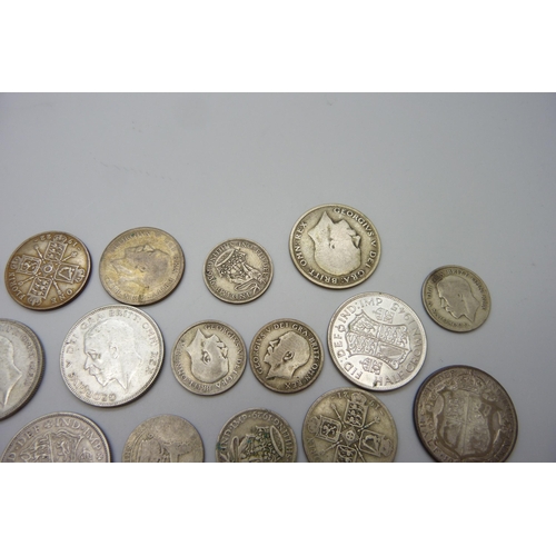 7291 - A collection of silver coins, 71g of pre 1920 and 260g of 1920 to 1946