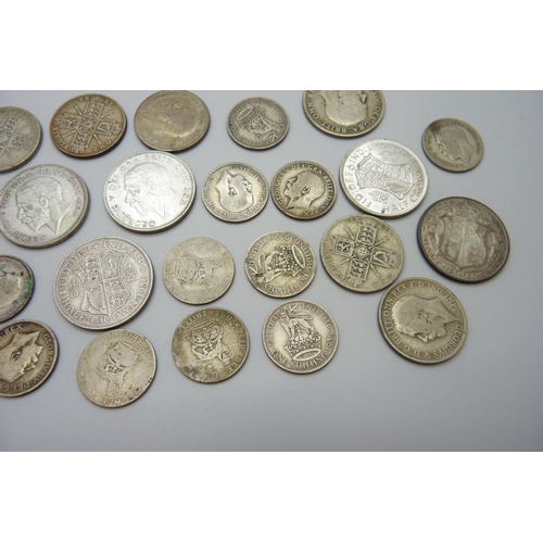 7291 - A collection of silver coins, 71g of pre 1920 and 260g of 1920 to 1946