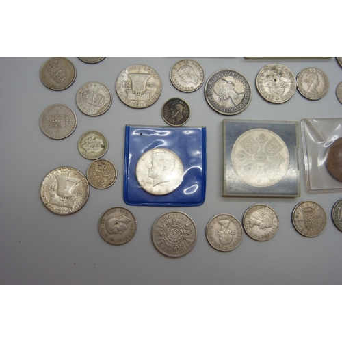 7294 - A collection of coins, mainly 20th Century British including crowns, also four USA coins, 1958, 1961... 