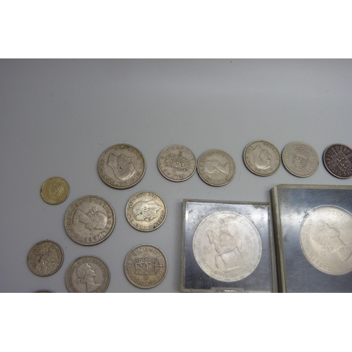 7294 - A collection of coins, mainly 20th Century British including crowns, also four USA coins, 1958, 1961... 