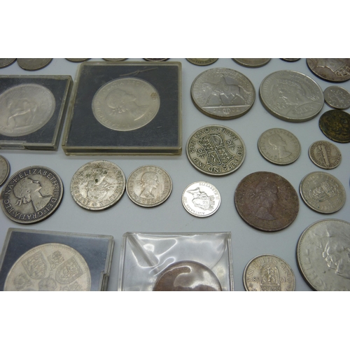 7294 - A collection of coins, mainly 20th Century British including crowns, also four USA coins, 1958, 1961... 