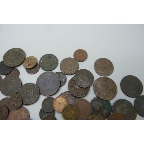 7295 - A collection of coins and tokens, mostly 19th Century, Canada, USA, East India Company, regional, et... 