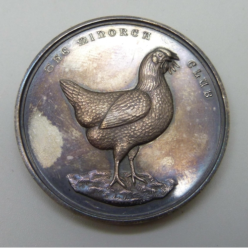 7298 - A Victorian silver medallion, The Minorca Club, For Best Hen in London Minorca Club Show 1895, cased