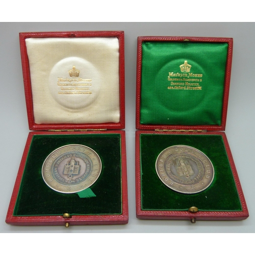 7304 - Two silver Romford Golf Club medallions, cased