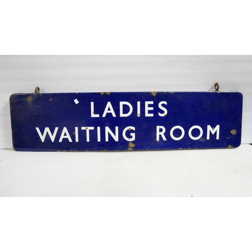 9024 - BR(E) fully flanged double-sided enamel LADIES WAITING ROOM station railway sign. Double sided compl... 