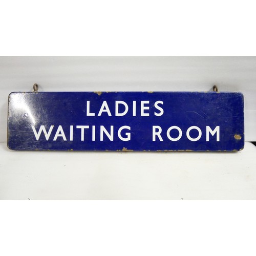 9024 - BR(E) fully flanged double-sided enamel LADIES WAITING ROOM station railway sign. Double sided compl... 