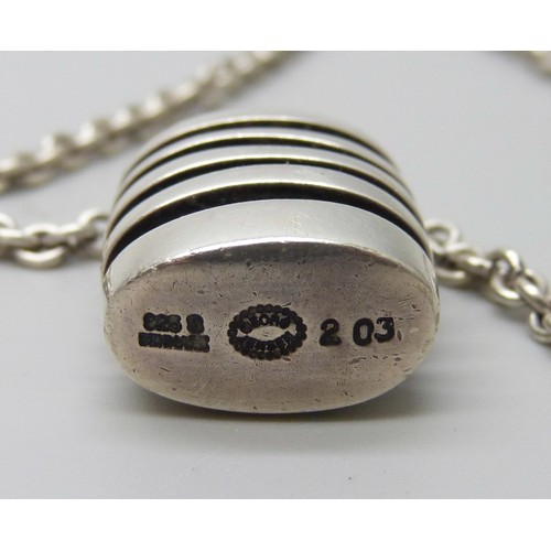 7135A - A silver Georg Jensen pendant and chain, number 203, with box and receipt dated 2008, Georg Jensen, ... 