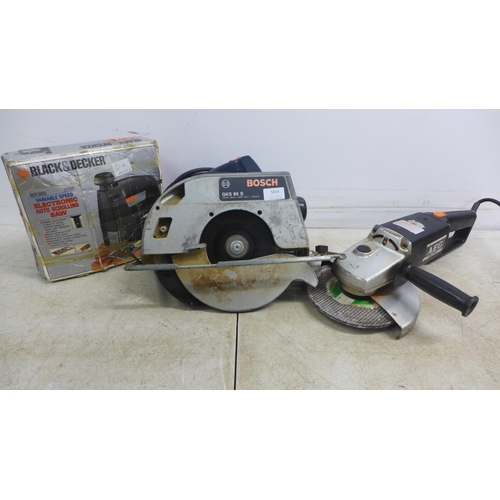 5016 - Three power tools, a Black and Decker BD538SE 240v jigsaw with box and blades, an AEG WSA 2001 220v ... 