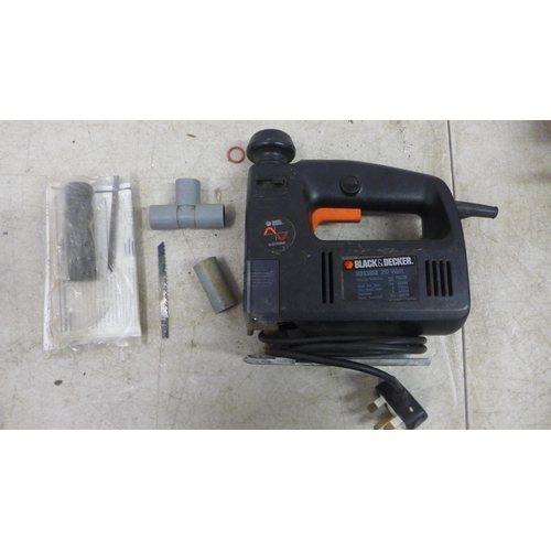 5016 - Three power tools, a Black and Decker BD538SE 240v jigsaw with box and blades, an AEG WSA 2001 220v ... 