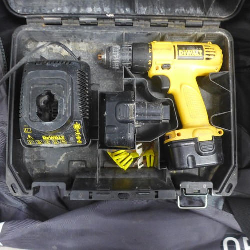 5002 - A DeWalt 12v electric drill with 2 12v DeWalt batteries and a 12v battery charger in case + a GM whe... 