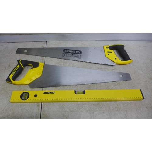 5029 - 2 Stanley toolboxes with a variety of mostly Stanley tools including screwdrivers, a tape measure, k... 