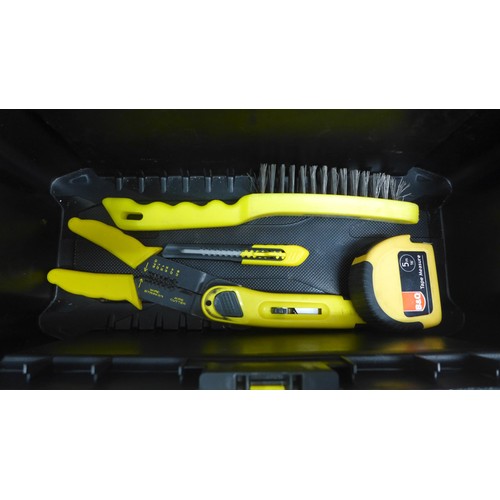 5029 - 2 Stanley toolboxes with a variety of mostly Stanley tools including screwdrivers, a tape measure, k... 