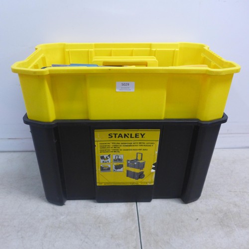 5029 - 2 Stanley toolboxes with a variety of mostly Stanley tools including screwdrivers, a tape measure, k... 