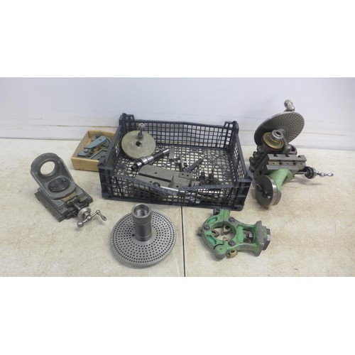 5035 - A quantity of assorted lathe attachments including a Myford tooling post, a Myford No MA6811 tool po... 