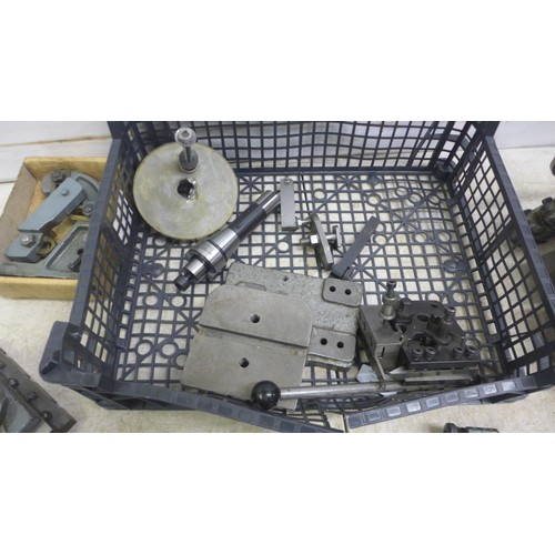 5035 - A quantity of assorted lathe attachments including a Myford tooling post, a Myford No MA6811 tool po... 