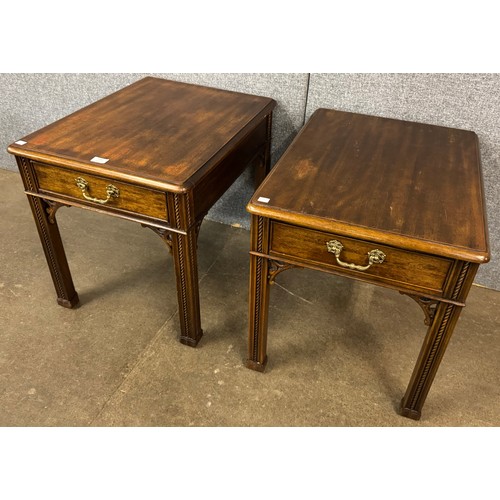 154 - A pair of Chippendale style inlaid mahogany lamp tables