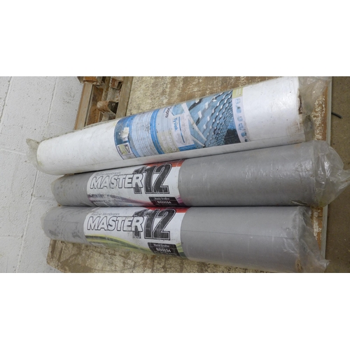 5136 - 2 rolls of Juta easy-trim master 112 breather membrane and a roll of Dupont Tuvek Supro breather mem... 