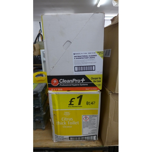 5174 - A box of 9 x 750ml bottles of citrus thick toilet cleaner and a box of 6 x 1 litre bottles of Clean ... 