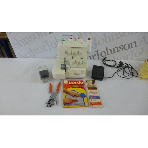 5176 - A My Lock 134 D differential feed sewing machine with pedal and a bag of assorted consumables