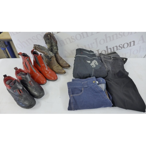 5211 - A box of assorted horse riding clothes and boots