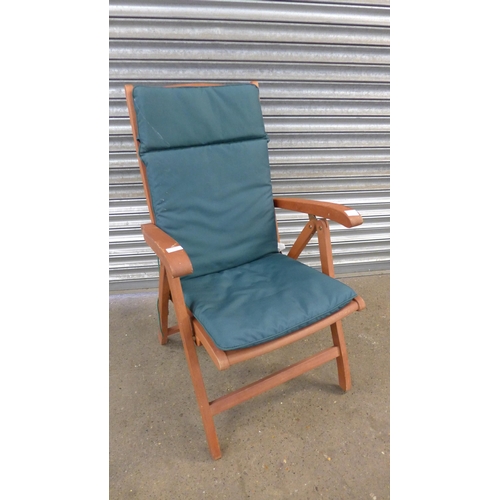 5119 - A teak folding garden chair with padded seat cover