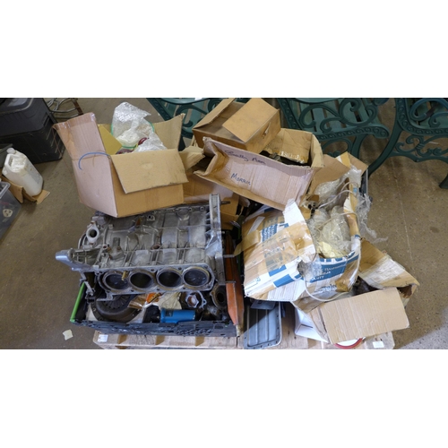 5120 - A large quantity of vintage car parts including 

Lucas head lamps 
MG standard cylinder head
Rootes... 