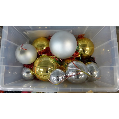 5253 - 3 x 84 litre 'Really Useful' clear plastic storage boxes (with lids) full of assorted Christmas deco... 