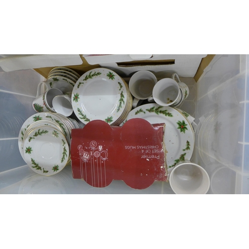 5273 - 2 x 64 litre 'Really Useful' clear plastic storage boxes full of tea and coffee cups and saucers and... 