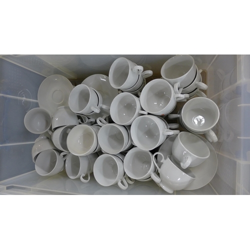 5273 - 2 x 64 litre 'Really Useful' clear plastic storage boxes full of tea and coffee cups and saucers and... 