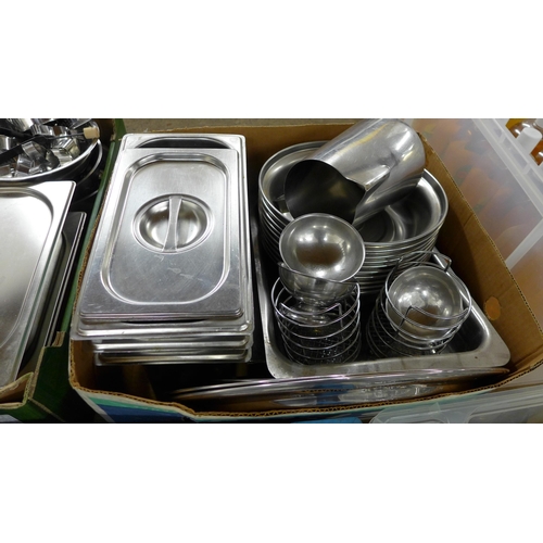 5279 - A large quantity of stainless steel and other kitchen and catering items including dish racks, drawe... 