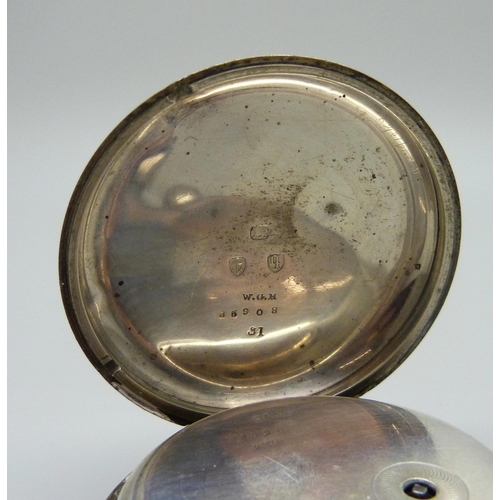 1004 - A heavy silver pocket watch, Birmingham 1890