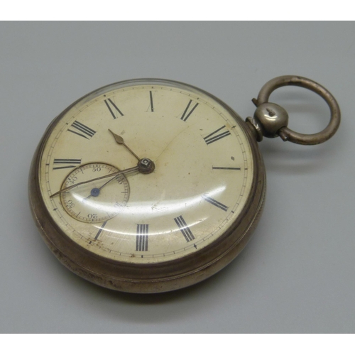 1011 - A Victorian silver pocket watch, London 1868