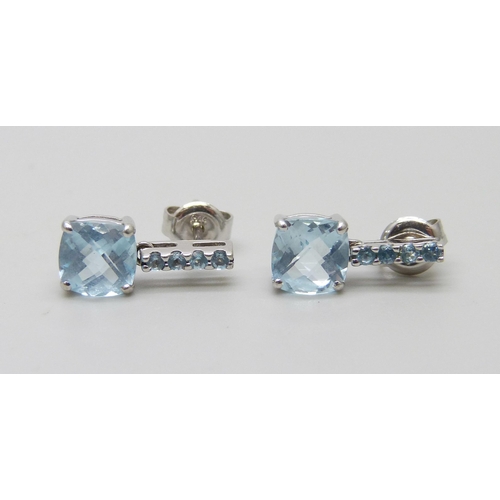 1028 - A pair of 9ct white gold and topaz earrings, 1.8g, 1.3cm drop