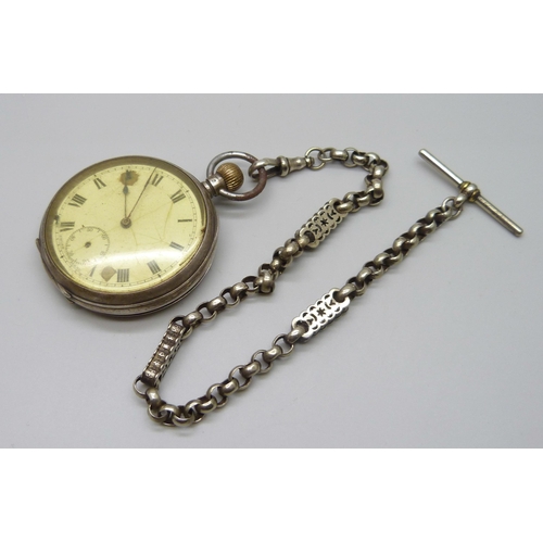 1061 - A silver pocket watch, London 1919, and a fancy link Albert chain